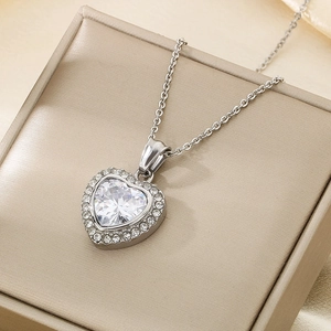Sparkling silver heart pendant necklace with zircon stone on elegant jewelry box