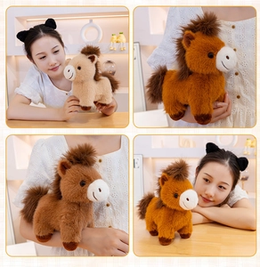 Detailed close-up showing soft plush texture and cute embroidered smiles on horse dolls