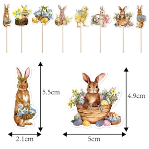 Easter cake toppers with watercolor bunny and egg illustrations on white background