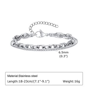 Detail of stainless steel double-layer chain bracelet with 6.5mm width and lobster clasp