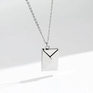 Elegant silver envelope pendant necklace in polished stainless steel with fine O-chain link