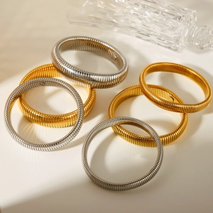 Elegant Elastic Spring Bangle Stainless Steel Snake Chain Bracelet Wide Stretchy Minimalist Jewelry For Women