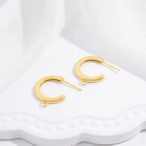 Polished S925 sterling silver C-shaped gold hoop earrings with small pendant rings