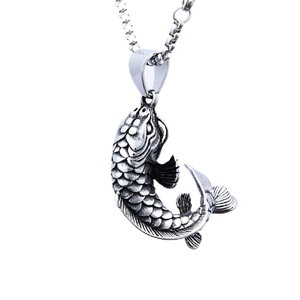 Polished koi fish pendant necklace in antique silver finish for men and women