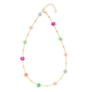 Fashionable gold chain necklace with colorful bead floral charms for women stylish jewelry