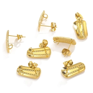 Golden stainless steel oval stud earring components with loops for DIY jewelry making