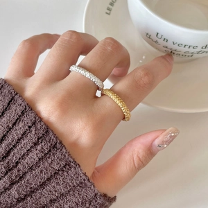925 Sterling Silver Ring Irregular Beaded Grain Texture Adjustable Open Band Fashion Minimalist Jewelry For Women