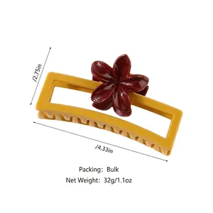 Pinza per capelli a forma di fiore bicolore giallo senape e rosso scuro, misura 11,5 cm