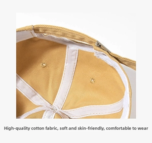 Detailed interior of a cotton baseball cap showing reinforced seams and metal buckle
