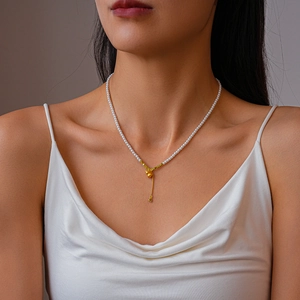 Collier De Künstliche Perles Élégant Avec Pendentif En Forme De Gourde Accent De Zircon Bijoux Rétro Minimalistes Pour Femmes Chaîne Réglable