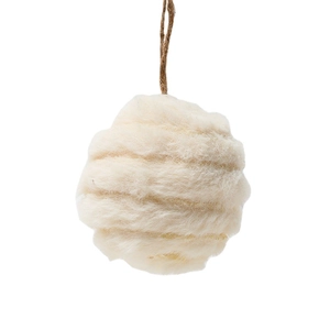 Minimalist white wool felt ball ornament with natural jute twine for holiday decor