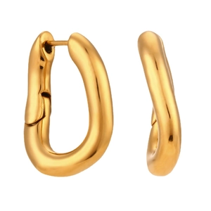 Polished 18K gold-plated chunky liquid metal hoop earrings with organic circular design