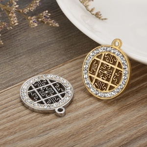 Pendentif En Acier Inoxydable Rond Creux Géométrique Zircon Strass Incrusté Accessoire Bijoux DIY Pour Collier