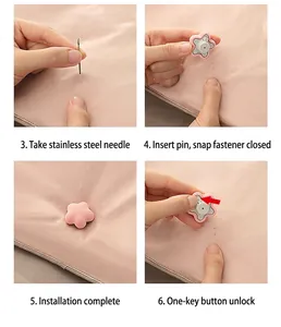 Step-by-step guide for flower-shaped quilt clip installation with one-click unlock feature
