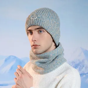 Men Winter Warm Knitted Beanie Hat And Neck Warmer Fleece Lined Windproof Outdoor Ski Cap Ribbed Knit Hat Scarf