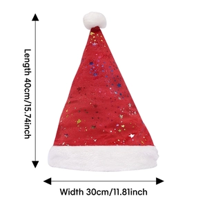 Red plush Christmas hat with gold star sequins and dimensions 40x30cm for festive parties