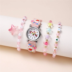 Montre Enfant Motif Licorne Bracelet En Silicone Rose Montre Quartz Analogique Pour Filles Élèves Et Bracelet Bijou Cadeau Enfants
