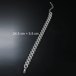 Silver iced out Cuban link anklet for men with rhombic rhinestones and lobster clasp