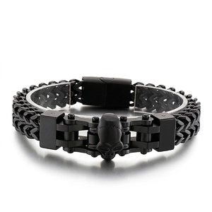 Heavy Stainless Steel Skull Head Bracelet Double Row Chain Punk Hip Hop Gothic Biker Jewelry Gift For Men