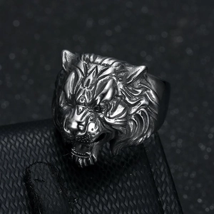Vintage Stainless Steel Tiger Head Ring For Men Punk Oxidized Distressed Animal Relief Band Ring Gothic Biker Fashion Jewelry