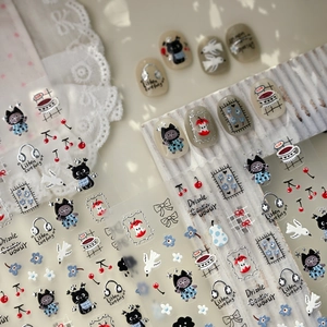 3D Embossed Nail Art Stickers Cartoon Cat Apple Coffee Design Cute DIY Manicure Decals Silver Edged Accessory