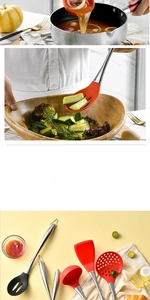 Detailed set of silicone and stainless steel kitchen utensils for non-stick cookware