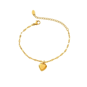 Minimalist 18K gold-plated stainless steel heart pendant bracelet with a polished finish