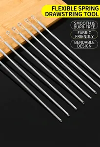 Flexible spring drawstring threader with smooth edges for sewing and elastic replacement