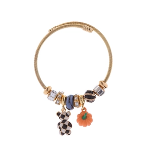DIY Armband aus Edelstahl in Gold mit Schachbrett-Bär und Kürbis-Anhängern