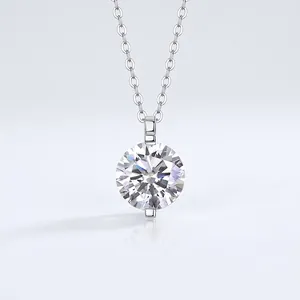 925 Sterling Silver Moissanite Pendant Necklace Brilliant Round Cut Solitaire Necklace With GRA Certificate For Women Wedding Jewelry