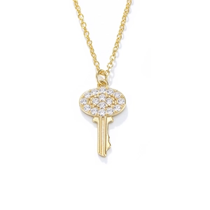 925 silver key pendant necklace with micro-set zircons on a gold-plated thin chain