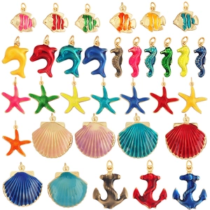 Ocean Enamel Pendants Alloy Seashell Starfish Dolphin Seahorse Anchor Charms For Summer Beach Holiday DIY Jewelry Making