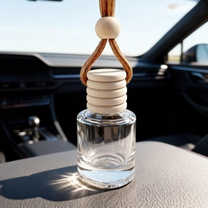 Clear Glass Car Perfume Bottle Empty Refillable Essential Oil Diffuser Hanging Ornament With Wooden Cap Woven Rope