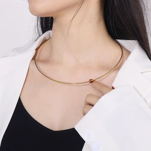 Minimalist Stainless Steel Choker Necklace For Women Adjustable Open Geometric Neck Ring With Double Beads Elegant Jewelry