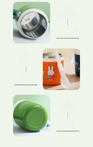 Detail view of SUS304 stainless steel food jar with miffy logo and foldable spoon