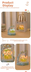 Detail of DIY tulip night light with bird ornaments and premium gift bag packaging