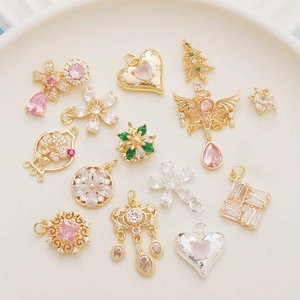 Heart Flower Butterfly Angel Wing Charms 14K Gold Plated Alloy Zircon Pendants For DIY Necklace Bracelet Making