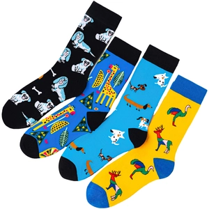 Lot de quatre paires de chaussettes en coton avec motifs animaux girafe, chien et autruche
