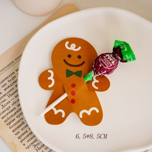 Gingerbread man lollipop paper holder card for DIY Christmas decor, size 6.5x8.5cm