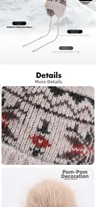 Detail of winter knit hat featuring fluffy faux fur pompom and sequin embellishments