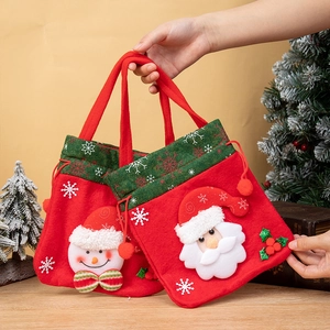 Christmas Gift Bag Felt Drawstring Candy Pouch With 3D Santa Snowman Reindeer Doll For Festive Party Packaging Decor