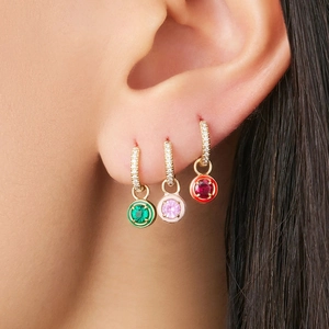 S925 silver needle hoop earrings with colorful round zircon charms in gold finish