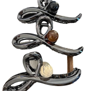 Lot de 3 pinces à cheveux élégantes en métal avec perles minimalistes en gris foncé