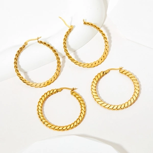 Hoop Earrings Stainless Steel Twisted Rope Texture Large Circular Minimalist Fashion Jewelry For Women Elegant