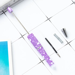 DIY Valentine's purple heart print beaded pen parts set with metallic components
