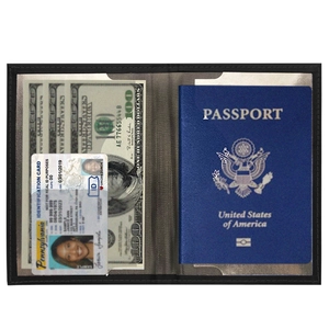 Slim black PU leather passport cover with multi-functional card slots for travel