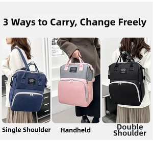 Oxford cloth diaper bag showing three carry modes including backpack and handbag styles