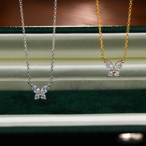 Elegant S925 sterling silver butterfly pendant necklace in silver and gold finishes