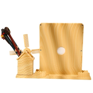 Organisateur de bureau moulin à vent avec porte-stylo et cadre photo aspect bois