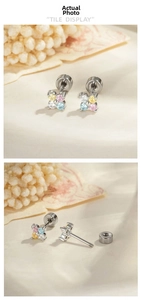 Detail of flower stud earrings with four-color cubic zirconia and screw back closure